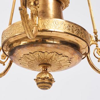 A Swedish Empire three-light hanging-lamp, first part of the 19th century.