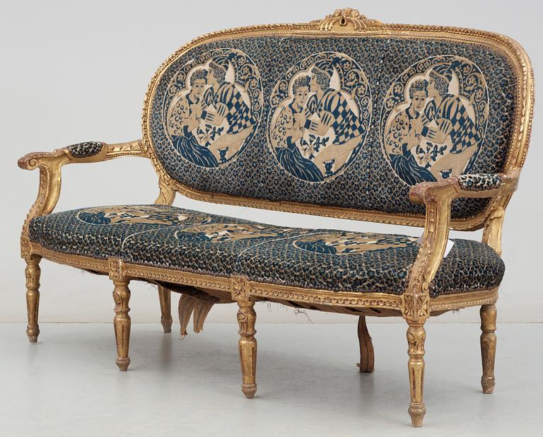 SALONGSGRUPP, 5 delar, Louis XVI-stil, trol. sydeuropa och omkring sekelskiftet 1800/1900.