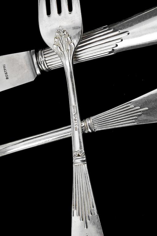 BESTICKSERVISDELAR, silver, 61 delar, bla GAB, Stockholm, 1900-talets första hälft. Totalvikt 2744 g.