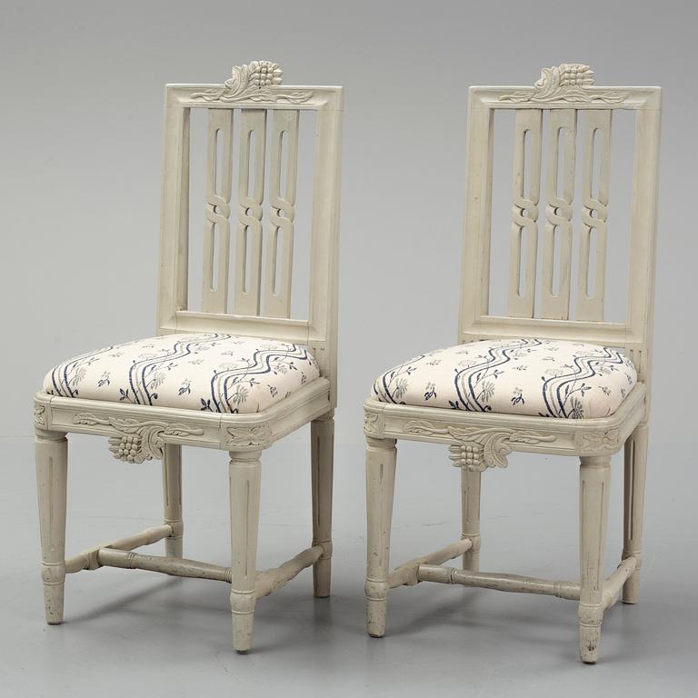 A set of six swedish gustavian chairs, ca 1800.