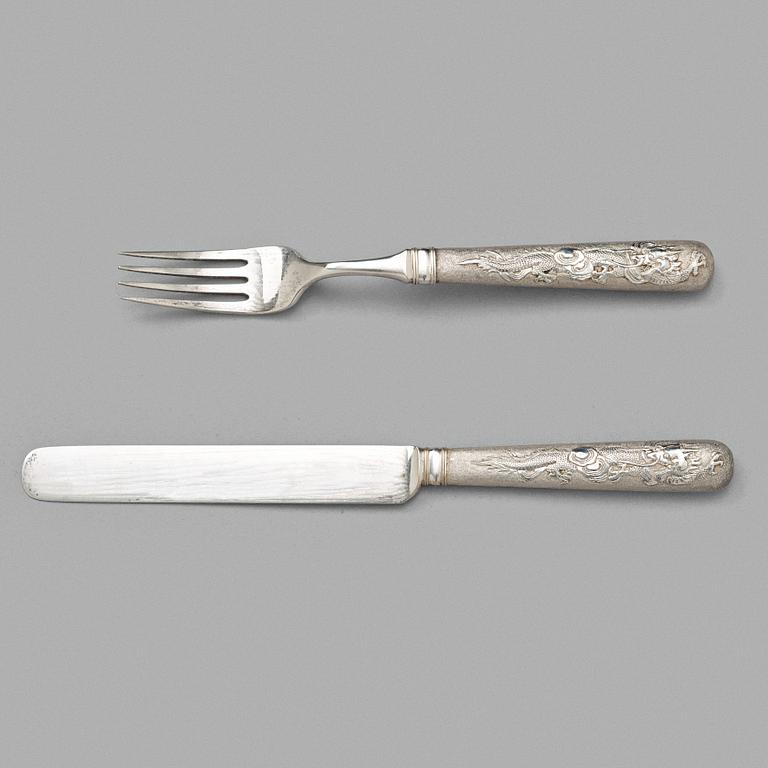 BESTICK, 12 delar, silver. Kina, Shanghai, Zee Wo, tidigt 1900-tal.