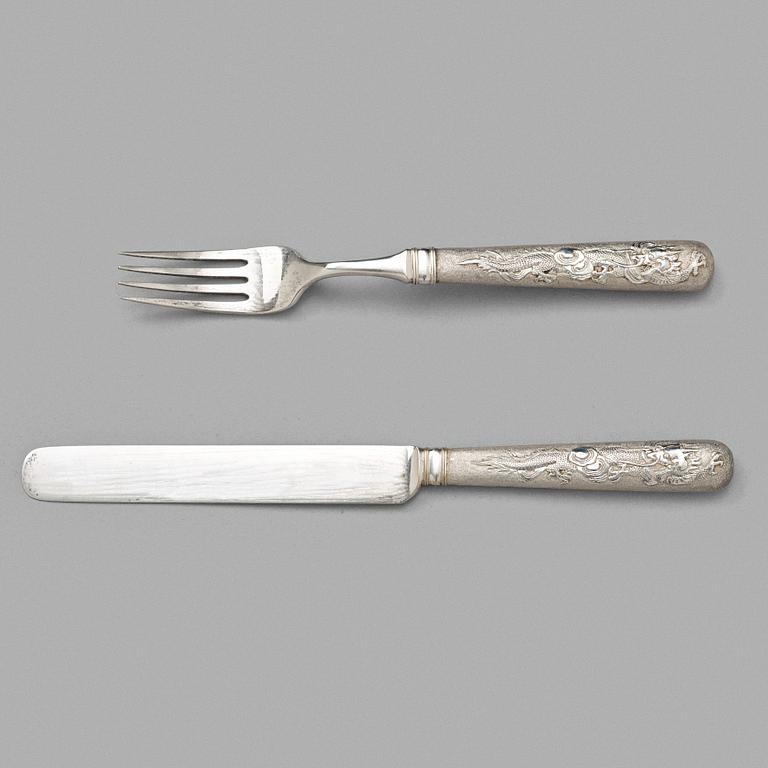 A Chinese silver cutlery set, Shanghai, Zee Wo, early 20th Century (12 pieces).