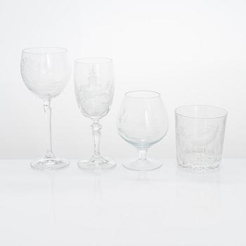 Drinking glasses, 21 pcs, with animal motifs, possibly Germany, late 20th century.