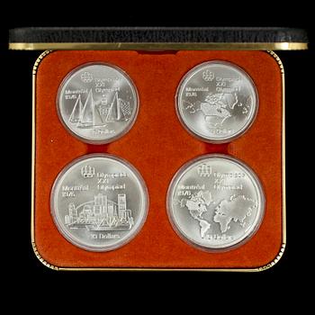 MINNESMYNT, 4 st, silver, från Olympiska Spelen i Montreal, 1976, tot vikt, inkl plastetui, 168 g.