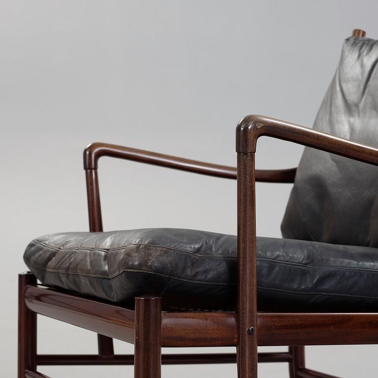 Ole Wanscher, a stained mahogany and black leather 'Colonial Chair', 'PJ 149', Poul Jeppesen, Denmark.