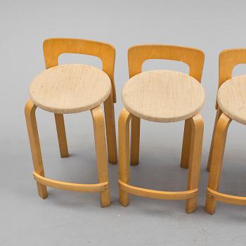 Four model K 65 bar stools by Alvar Aalto for Artek, Finland.