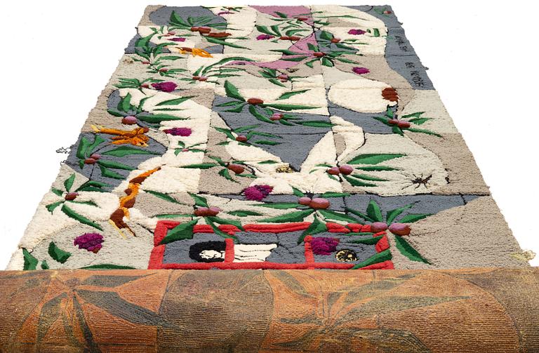 Hans Trädgårdh, tuftad tapet, "Åskådarna", ca 225 x 820 cm, signerad.