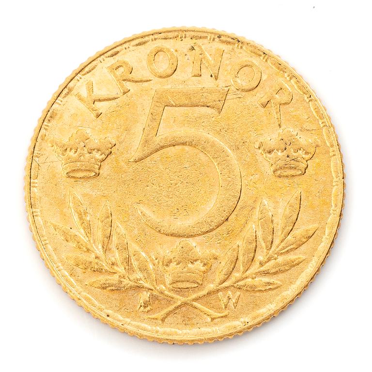 Guldmynt, Sverige, Gustav V, 5 kronor, 1920.