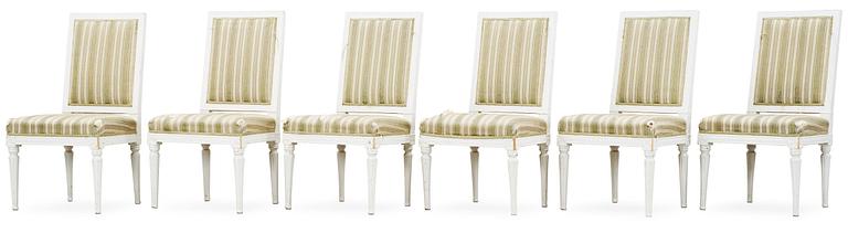 Six Gustavian late 18th century chairs.