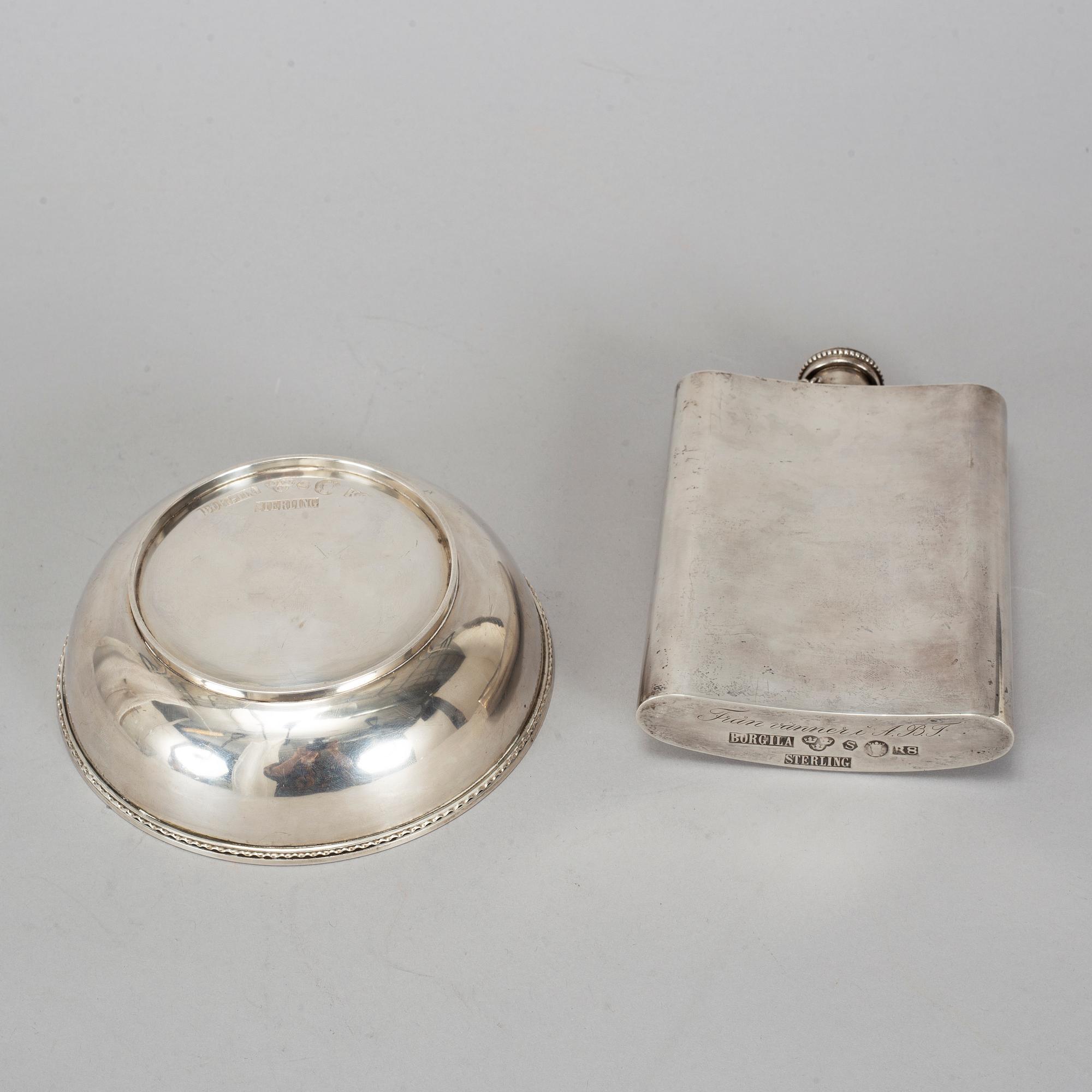 ATELIER BORGILA, fickplunta samt skål, silver, Stockholm, bl a 1943.