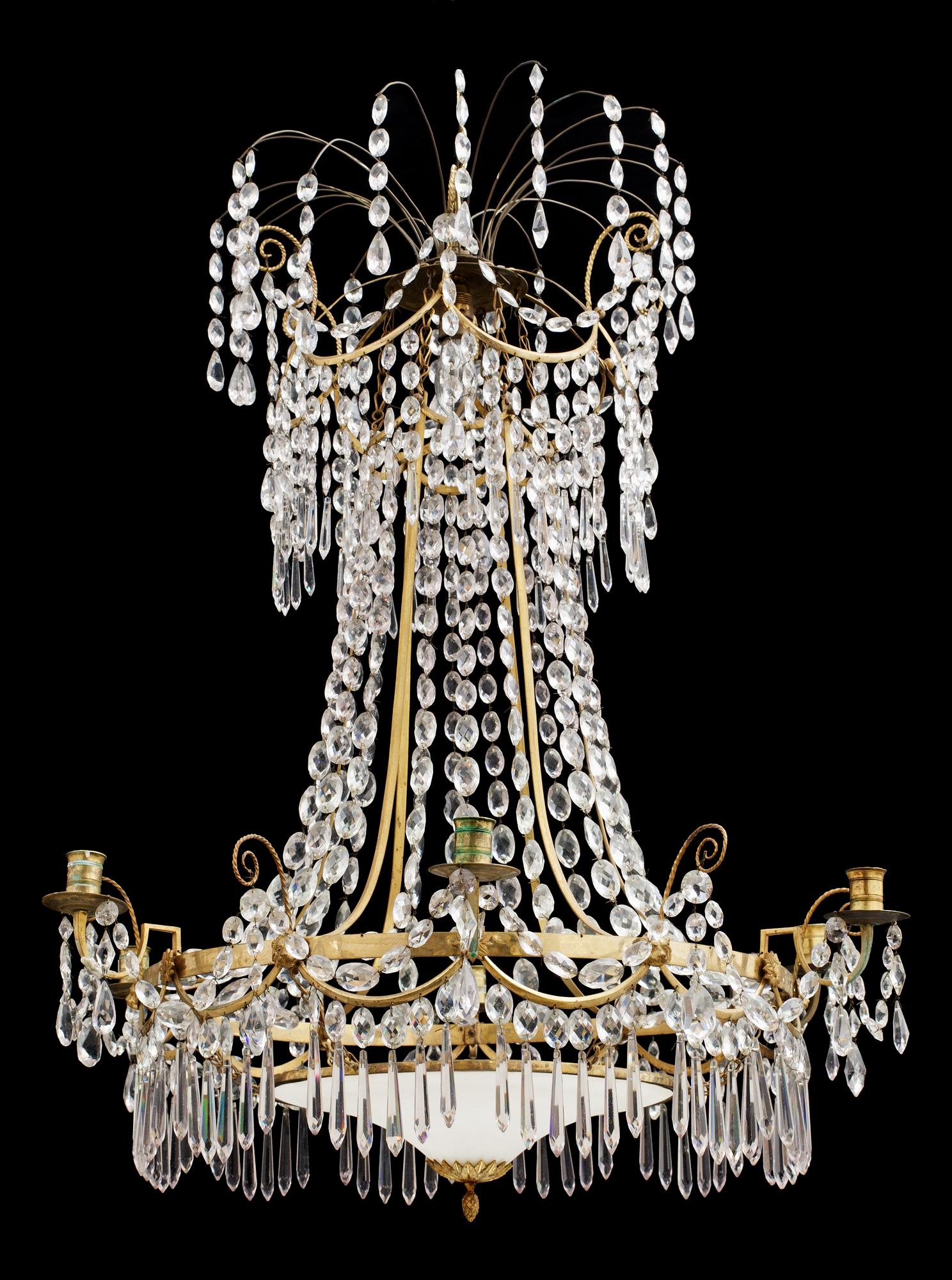A late Gustavian circa 1800 six-light chandelier.