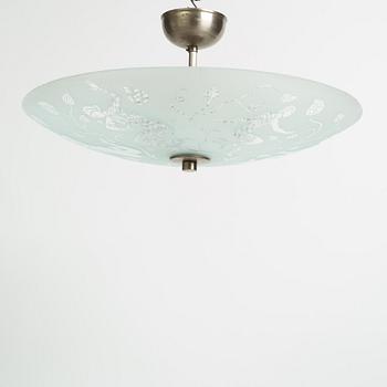 Edward Hald, a model 'HD 8581' ceiling light, Orrefors, 1940's.