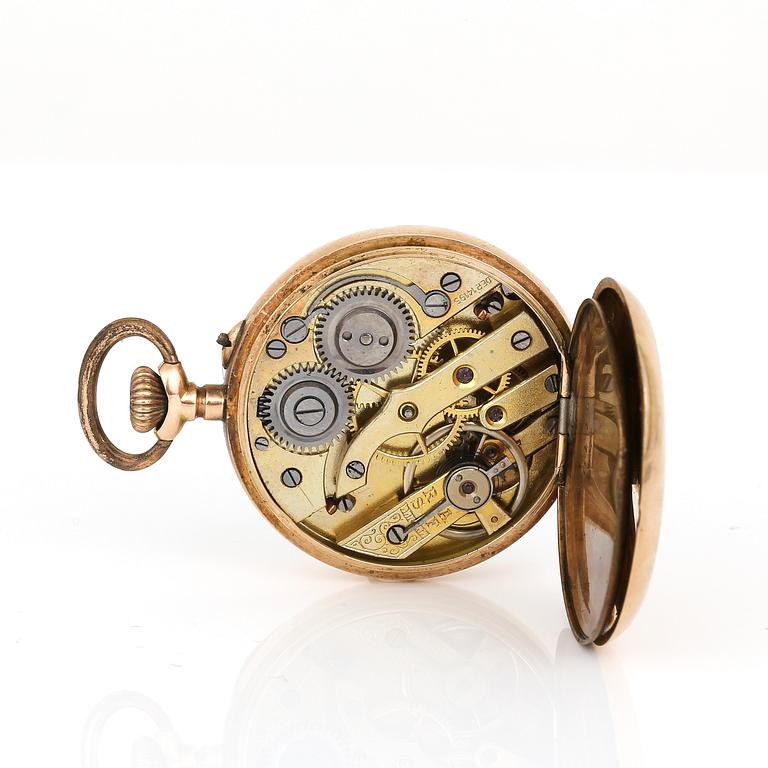 FICKUR, 14k guld och gul metall, omkring sekelskiftet 1900-tals. Total vikt ca 21,86 g.