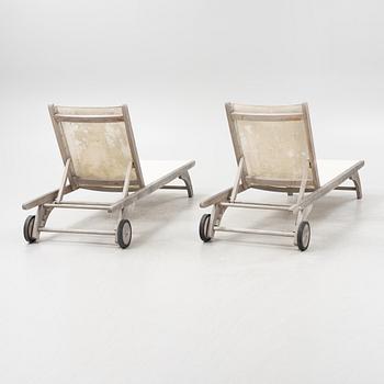 A pair of 'Columbus Sunbed' teak deck chairs, Skagerak, Denmark.