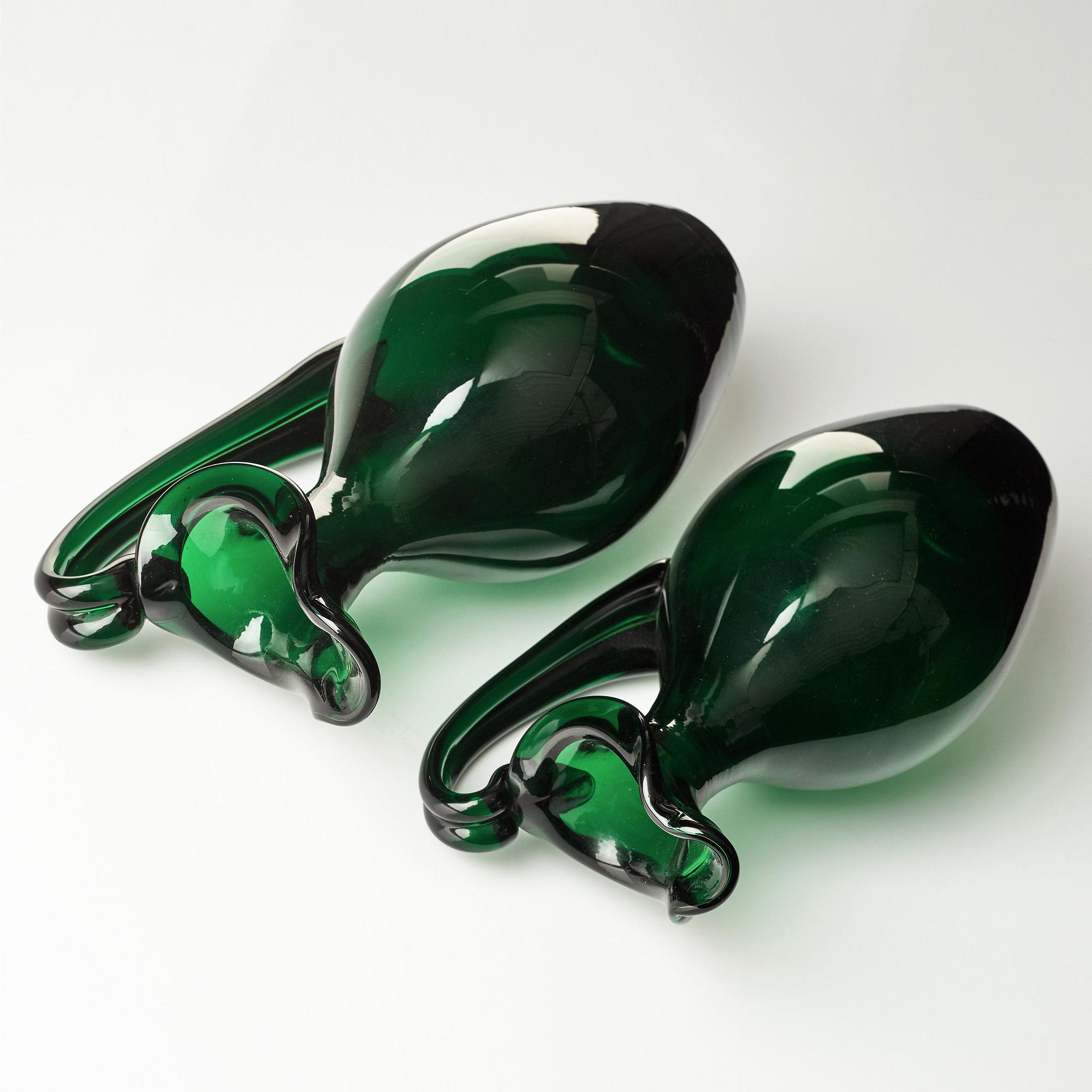 Edward Hald, two emerald green claret jugs, Sandvik's glassworks, Sweden ca 1929, model HS 1021.