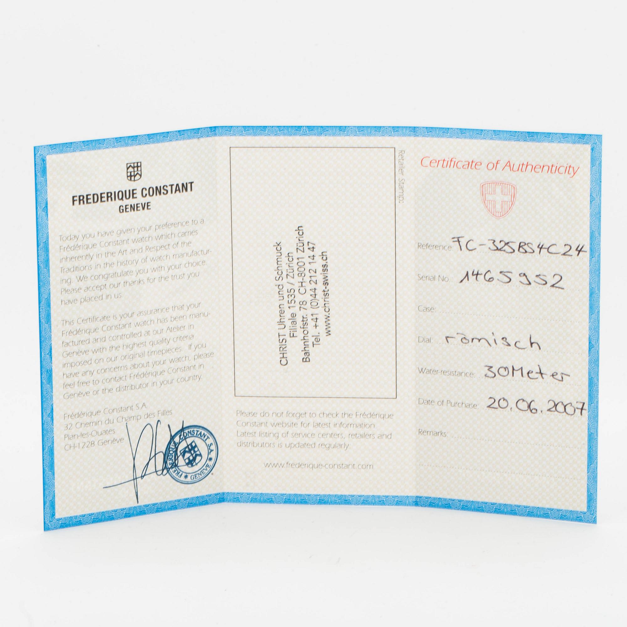 FREDERIQUE CONSTANT, Dual Time, wristwatch, 31 x 47 mm.