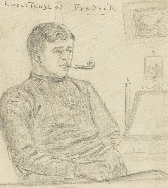 Evert Taube, teckning, blyerts, signerad.