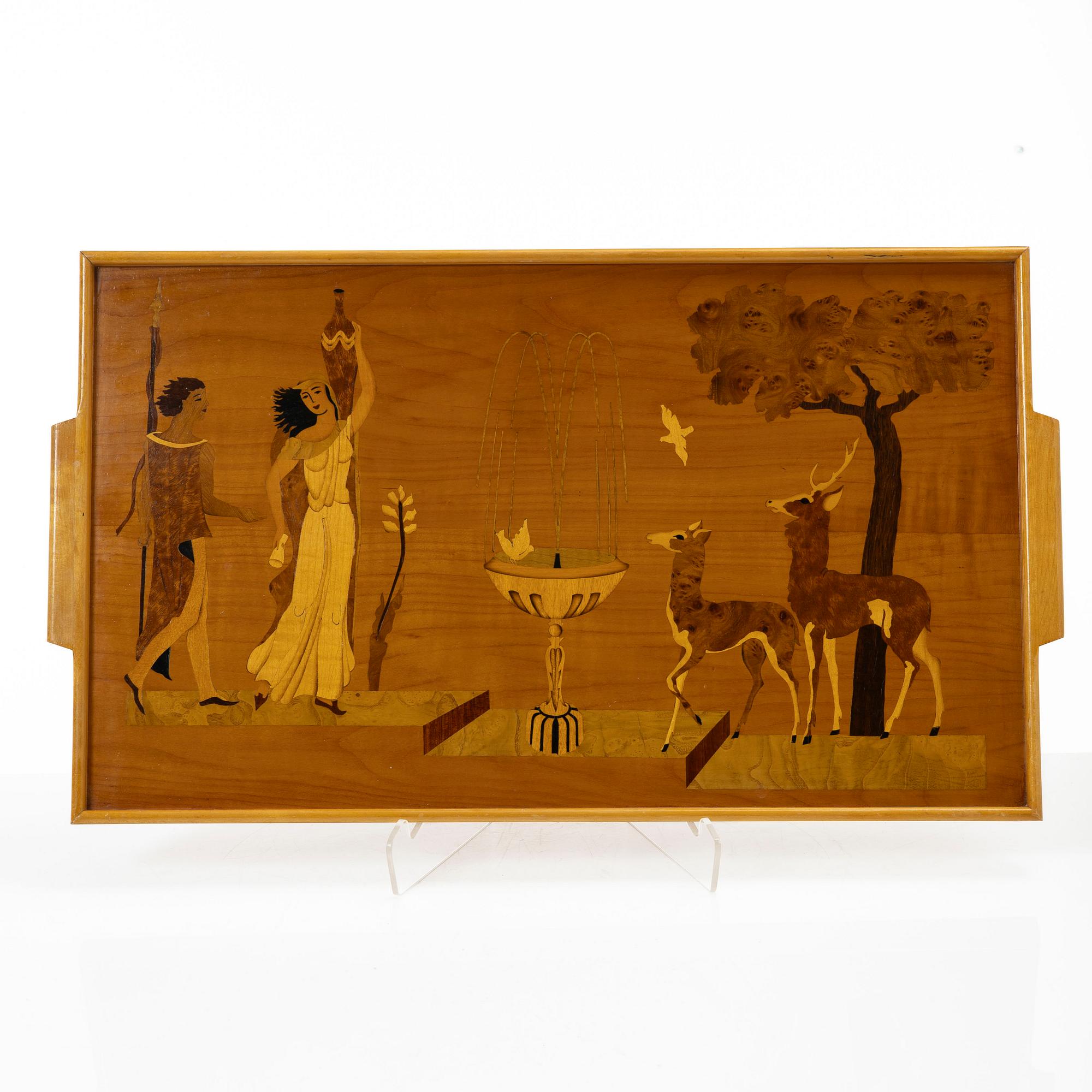 Birger Ekman, Tray, Mjölby Intarsia, 1940.