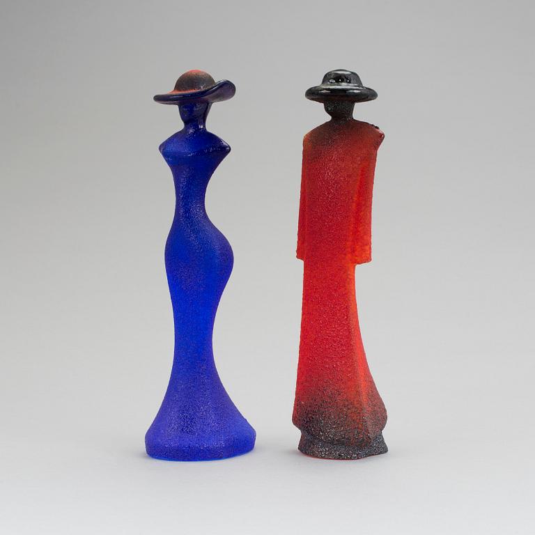 KJELL ENGMAN, figuriner, 2 st, glas. Kost Boda.