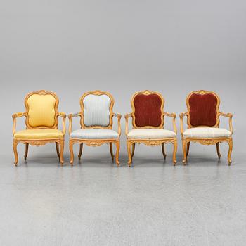 A set of four Swedish rococo chairs.