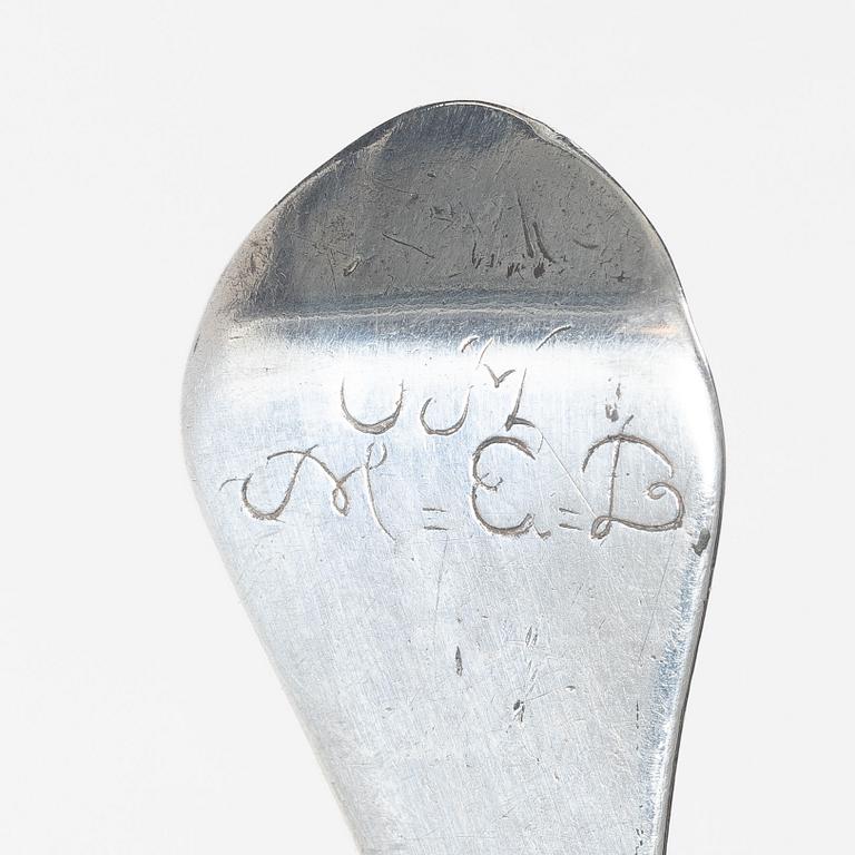 A Swedish silver rat-tail spoon, mark of Jacob Brunck, Stockholm 1733.