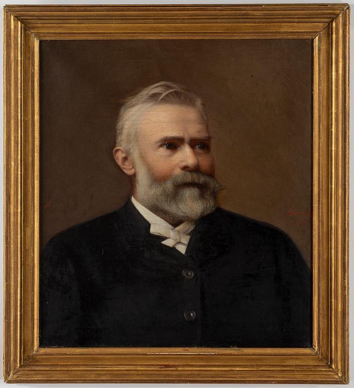 RUSSIAN ARTIST, a portrait of Ludvig Nobel (1831-1888), oil on canvas, signed Komarov and dated 1889.