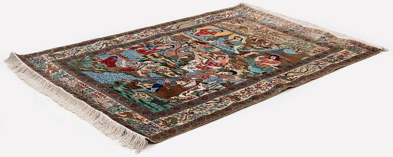 A silk Qum rug, Central Persia, signed, c. 135 x 208 cm.