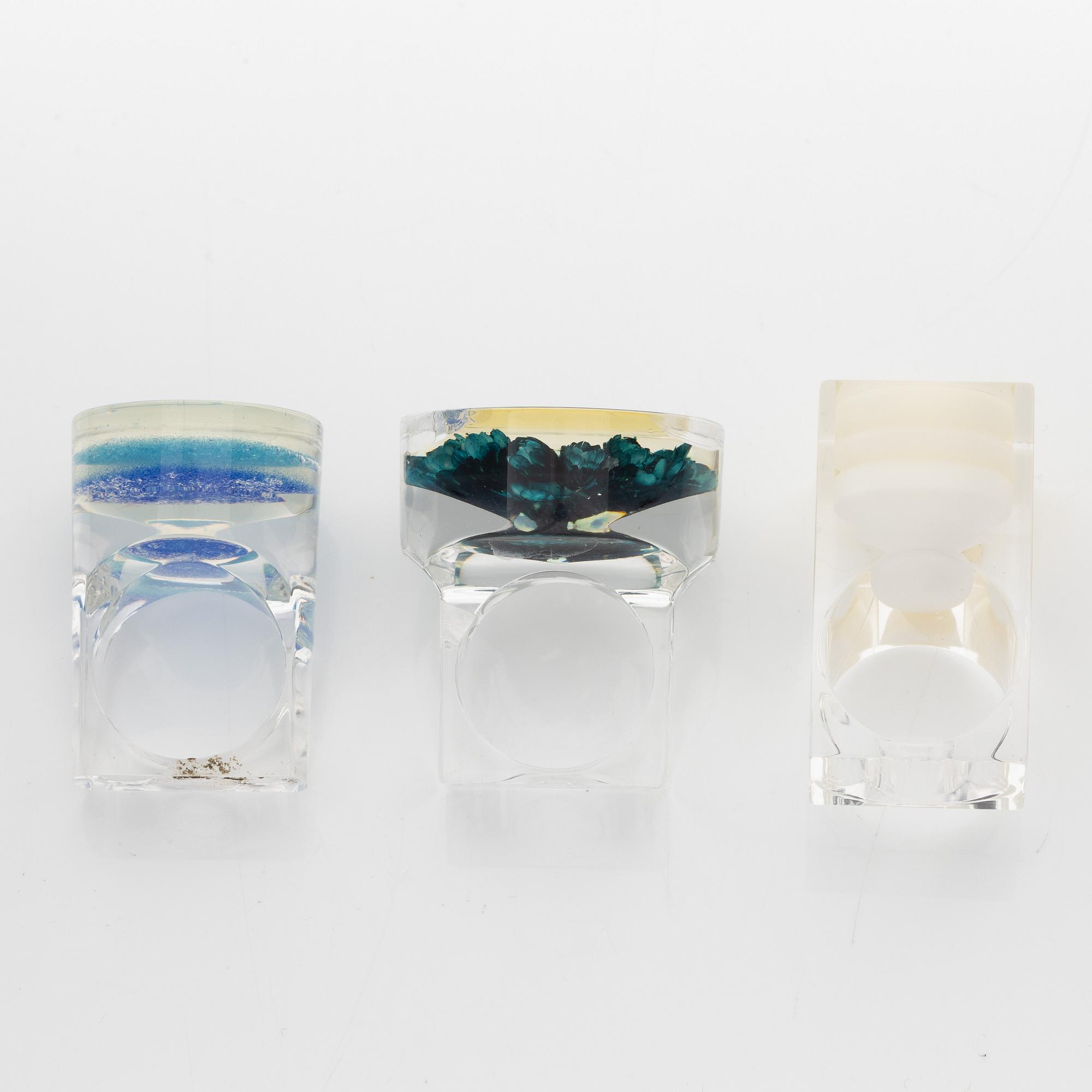Siv Lagerström, three acrylic plastic rings, 1970s.