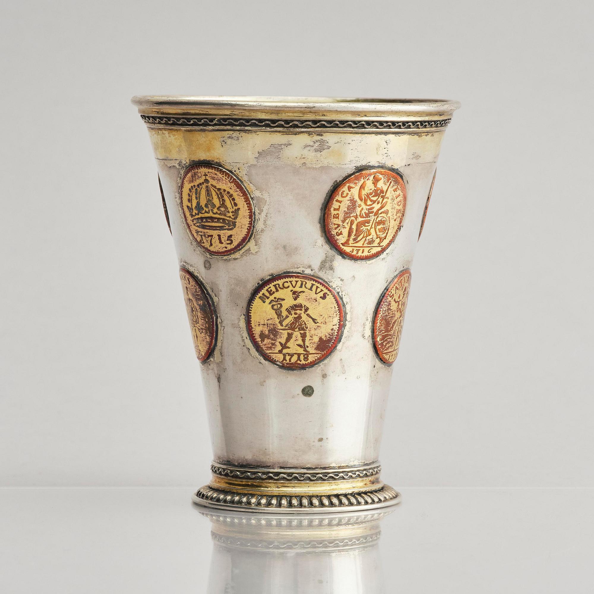 A Swedish 18th century parcel-gilt silver beaker, unmarked.