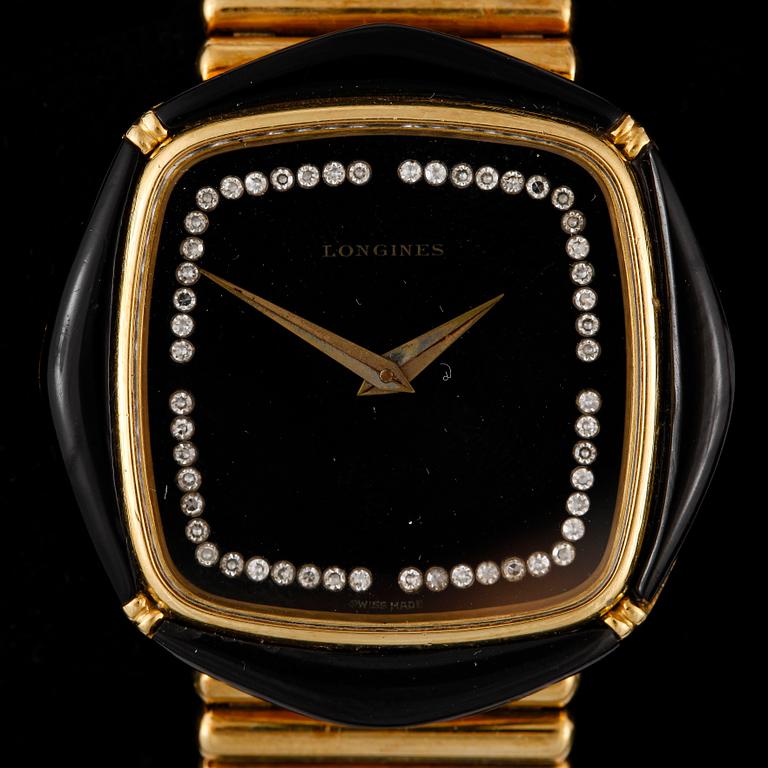 HERRARMBANDSUR, guld 18K, diamanter, Longines, numrerat 18005538. Tot ca 113 gram.