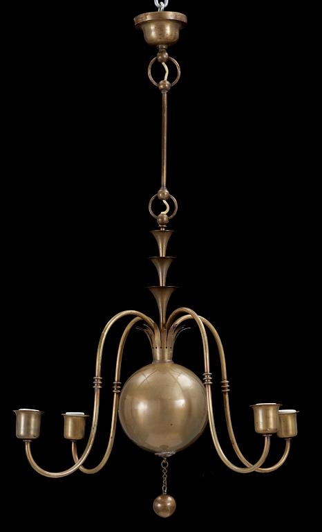 An Elis Bergh patinated brass ceiling lamp, C.G Hallberg 1920's.