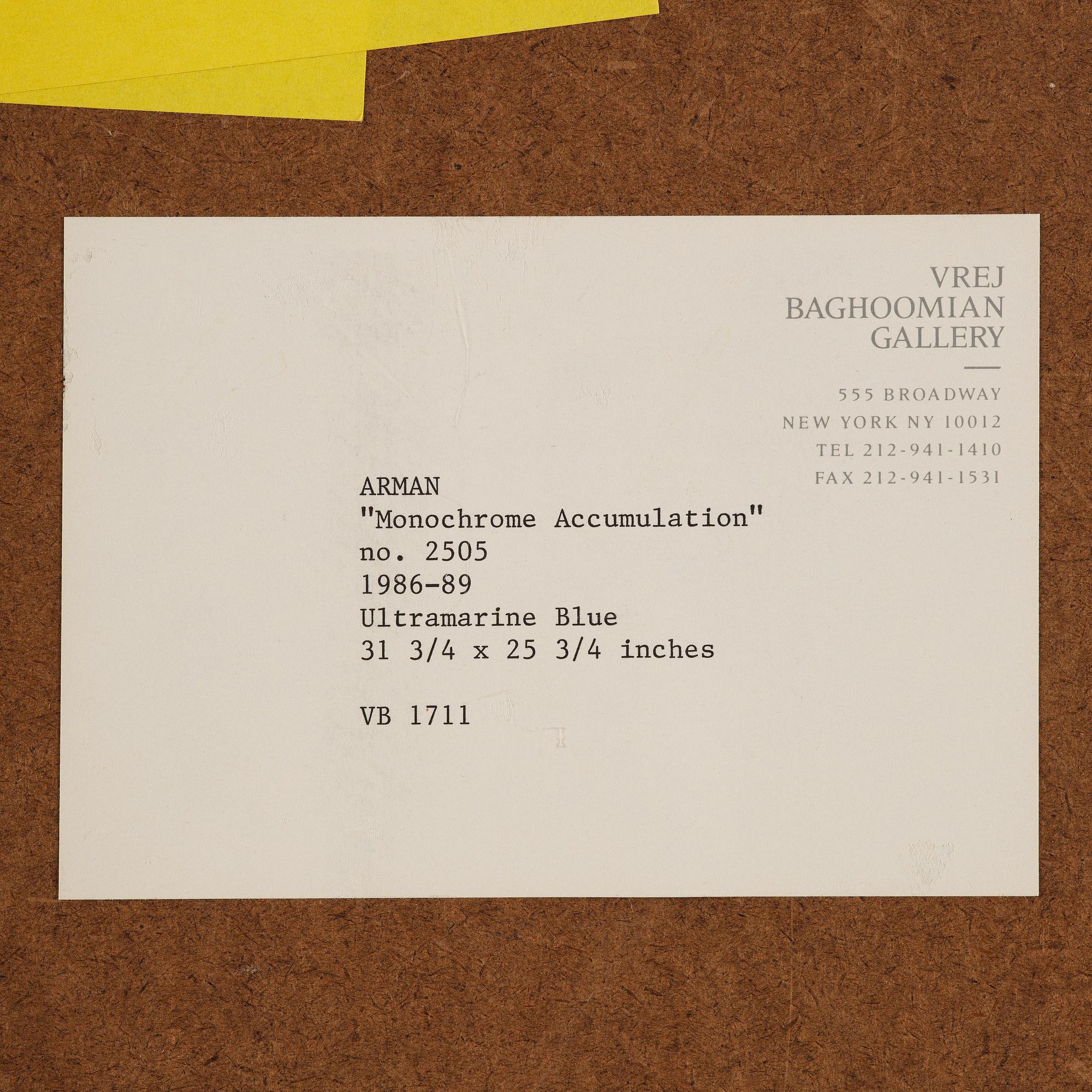 Arman (Armand Pierre Fernandez), ”Monochrome accumulation no 2505 (Ultramarin blue)”.