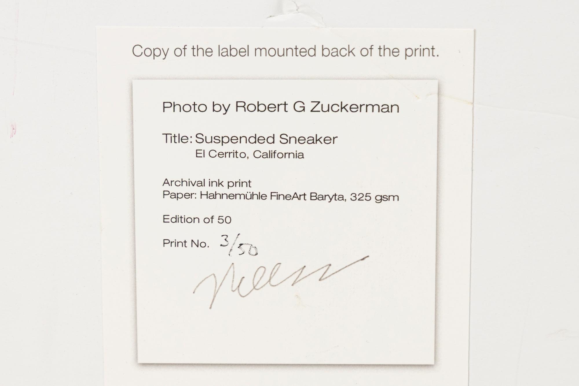 Robert Zuckerman, "Suspended Sneaker, El Cerrito, California", 1978.