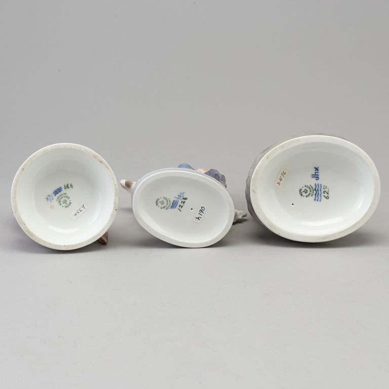 Three Royal Copenhagen porcelain figure groups, Denmark, 1950s.