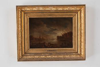 Christian Georg Schütz Tillskriven, En hamn i månsken.