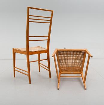 A set of six Erik Chambert 'Poem' birch and rattan dining chairs, Chambert's, Norrköping, Sweden, probably 1950's.