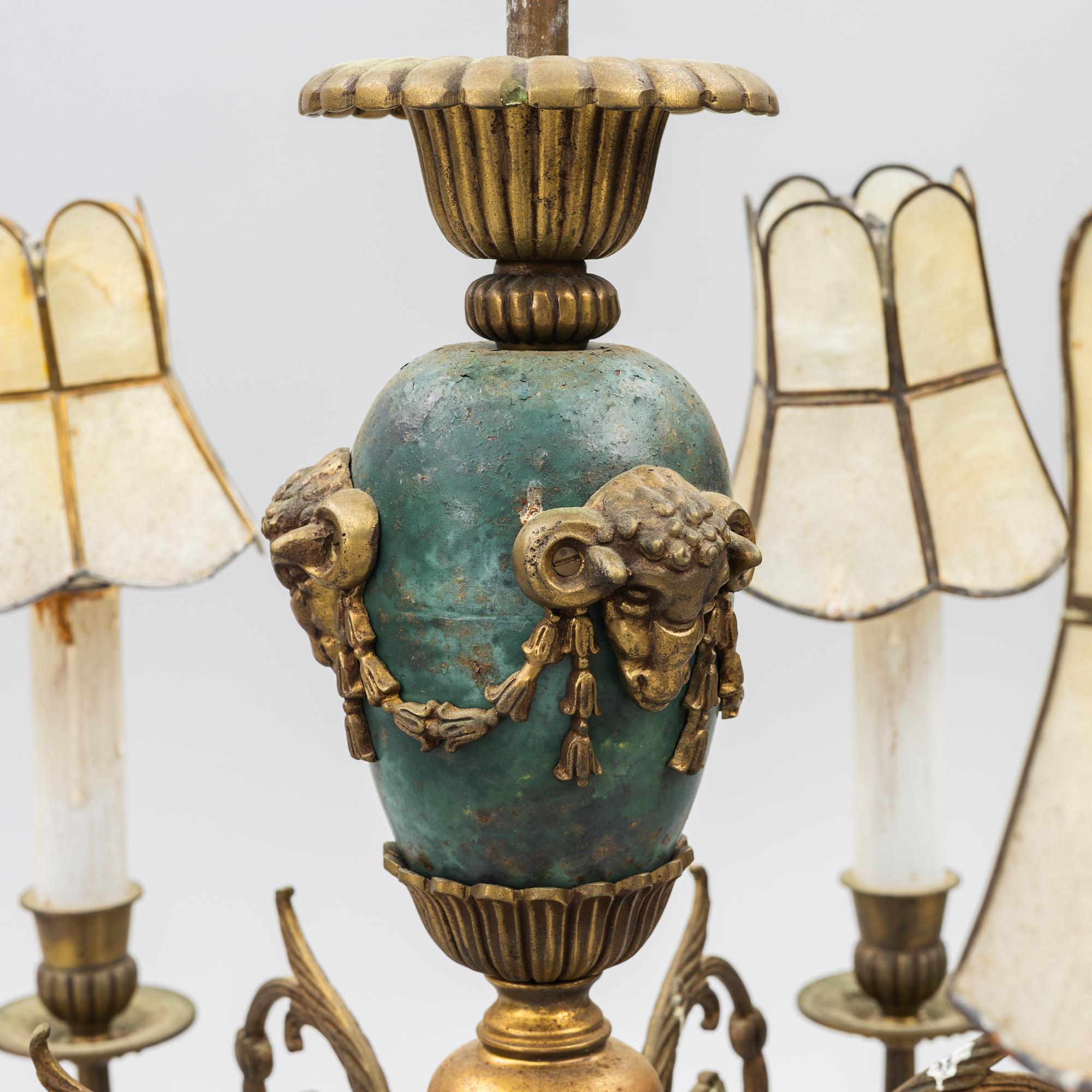 Einar Bäckströms Metallvarufabrik, Chandelier, model 4834/6, mid-20th century, Gustavian style.