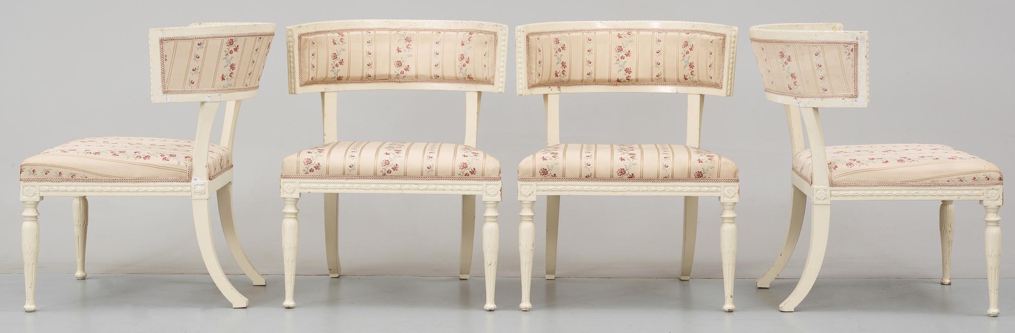 Four late Gustavian circa 1800 armchairs.