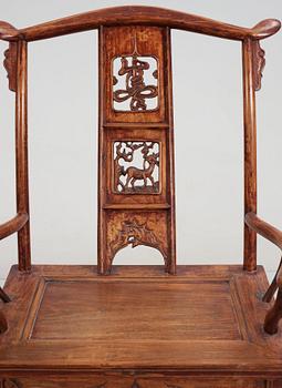 A pair of hardwood armchairs, late Qing dynasty (1644-1912).