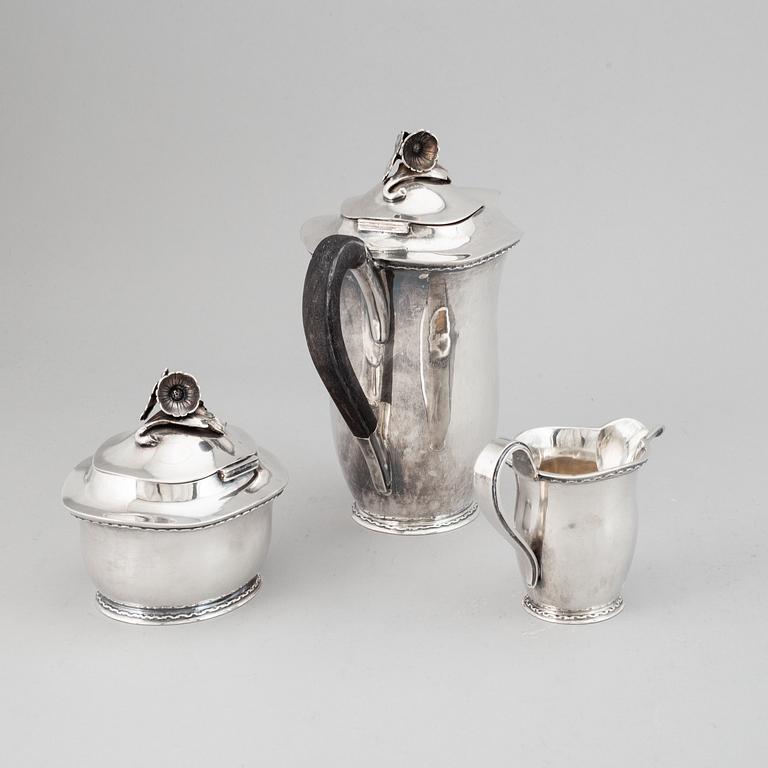 Carl Fredrik Carlman, kaffeservis 3 delar, silver, Stockholm 1961.