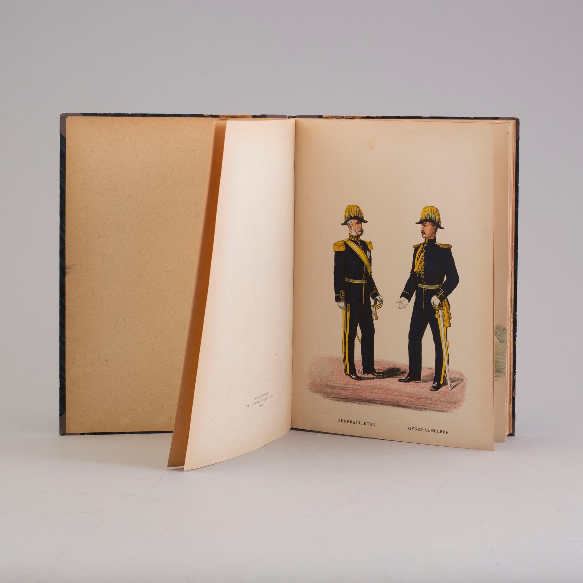 Book, Harald Oscar Prytz "Svenska arméens och flottans uniformer. Jemte smärre historiska uppsatser m.m." , 1890.