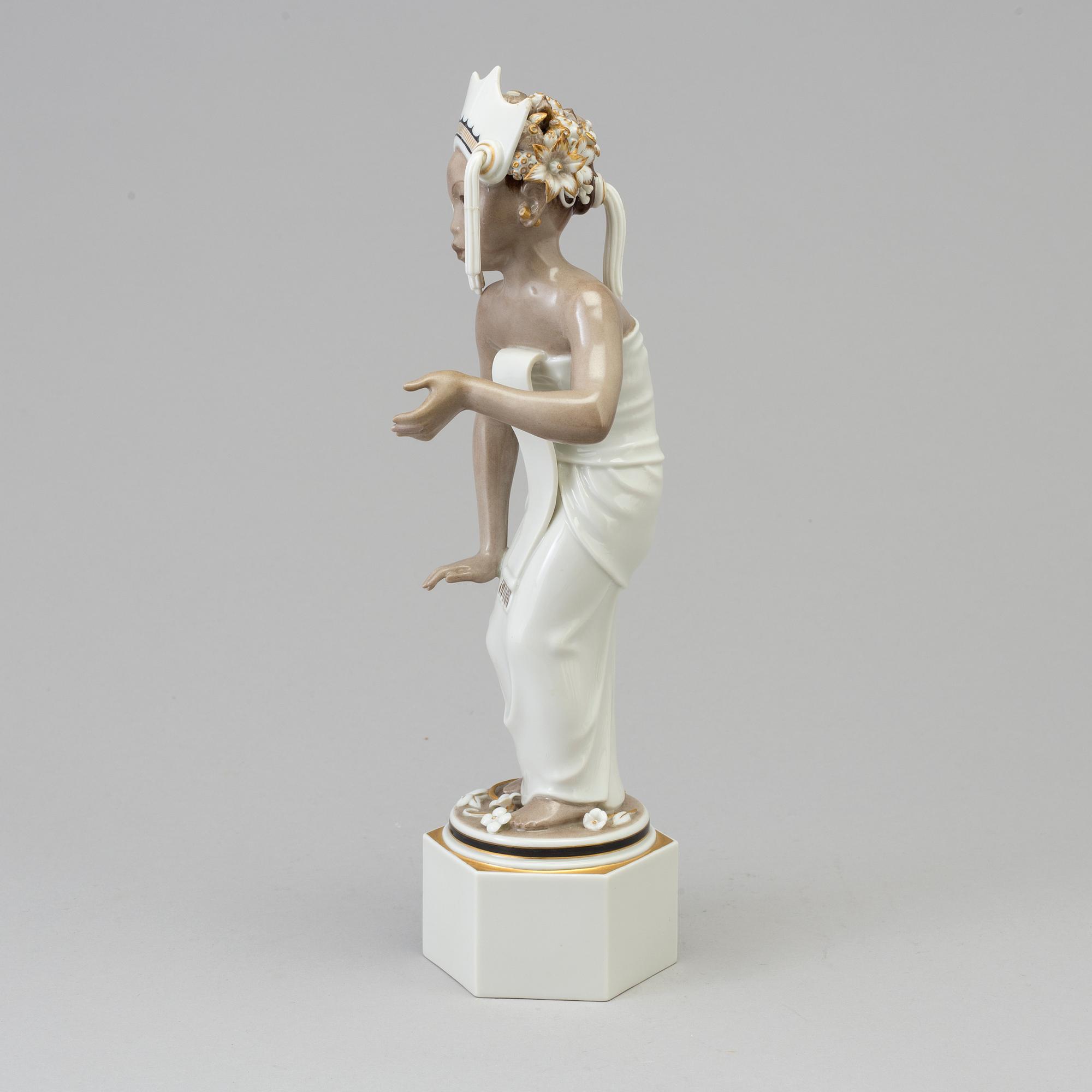 An Arno Malinowski porcelain figurine, 'Balinese dancer', for Royal Copenhagen, Denmark, 1940s.