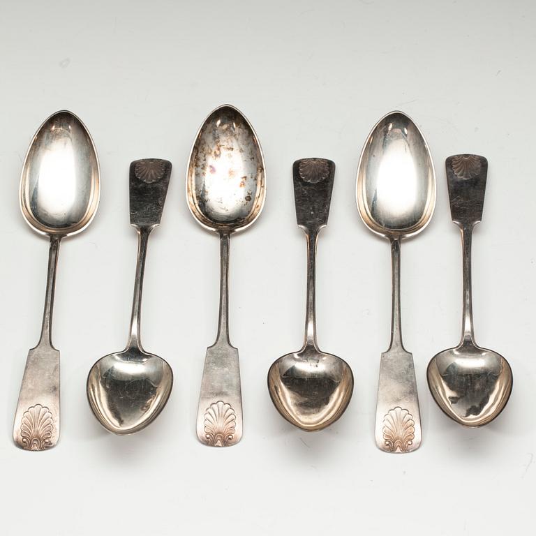 MATSKEDAR, 6 kpl silver, "Mussla" Uusi Kultaseppä Helsingfors 1922. Vikt 290 g.