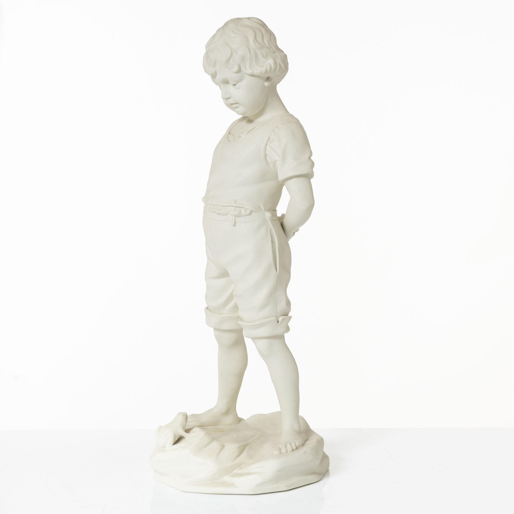 A biscuit porcelain sculpture, 'Pojke med groda', Gustafsberg 1913.