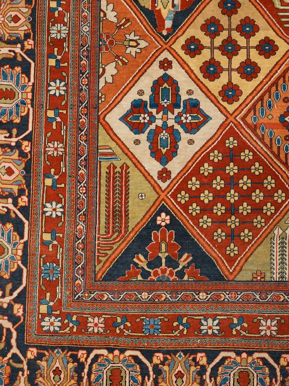 Matta, semiantik Keshan Motachem, ca 292-297 x 220-236 cm (samt en kortsida med 0,5-1 cm slätväv).