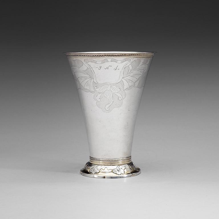 A Swedish 18th century parcel-gilt beaker, marks of Petter Julin, Köping 1761.