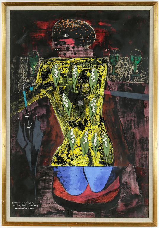 LAMBERT WERNER, "L'homme au...", gouache med collage, signerad, daterad 1969.