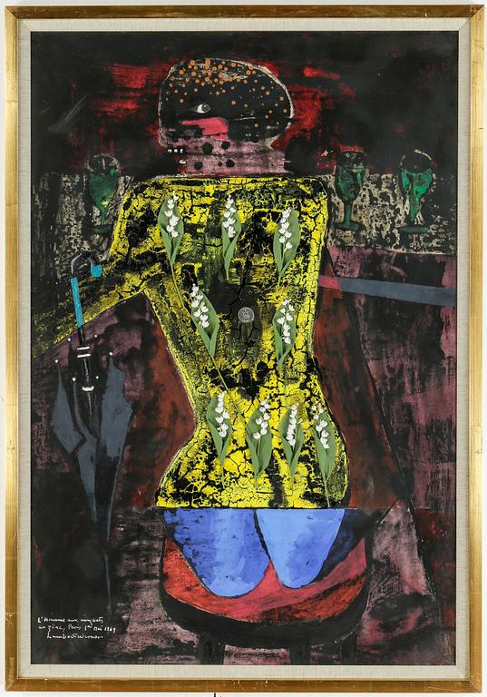 LAMBERT WERNER, "L'homme au...", gouache med collage, signerad, daterad 1969.