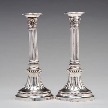 Johan Abraham Hallard, ljusstakar, ett par, silver, Stockholm 1794. Gustavianska.