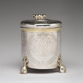 Lars Månsson, dryckeskanna, silver, (verksam i Lidköping -1639-1662-). Barock.